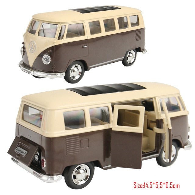 1:32 Volkwagen Transport Bus 1950 Alloy Metal Car Pull Back Flashing Diecast Toys For Children Wheels Birthday Collection