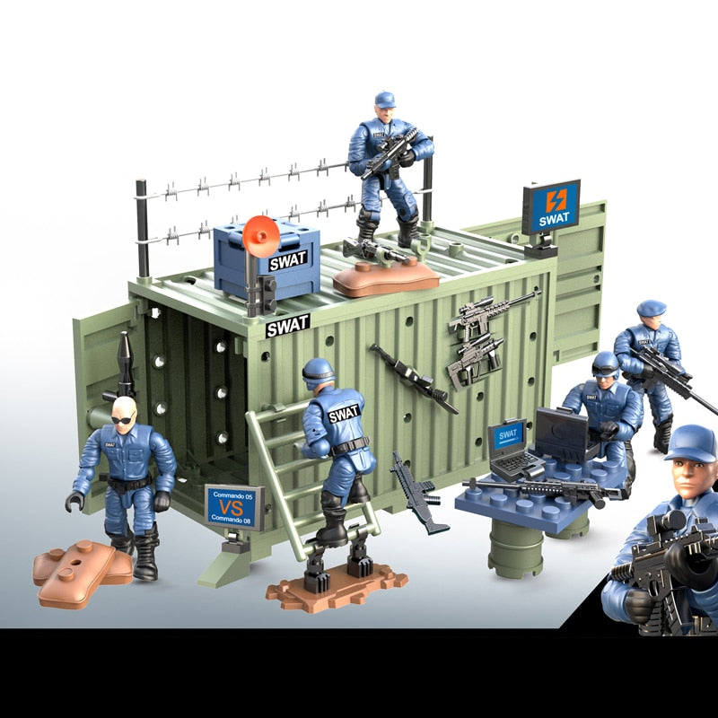 1:36 scale military city super police action figures mega building block swat 4in1 Anti-terrorism Command weapon bricks toys