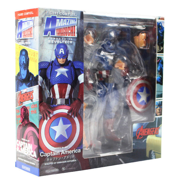 16cm Avengers Assemble Revoltech Amazing Yamaguchi Captain America Series NO.007 PVC Action Figure Collectible Model Toy