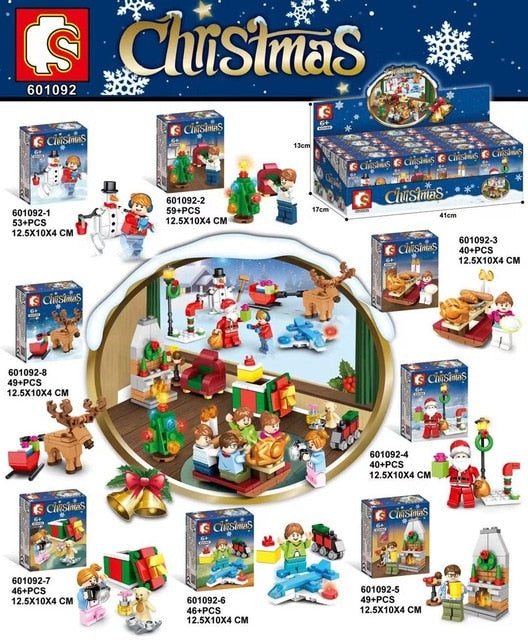 Christmas Sets Santa Claus crystal ball Sleigh reindeer Village Train compatible legos Building blocks bricks Toys Gift