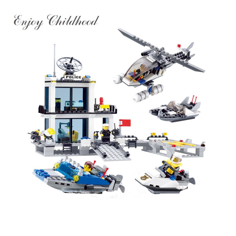 536Pcs Kids Toys City Street Police Station Helicopter Boat Model Bricks Educational Toys for Children Gift Christmas Lm xmas