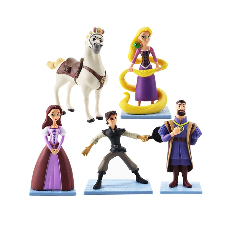 5pcs/lot Princess Rapunzel Tangled Figure Toy Flynn Rider Horse Maximus King Frederic Pascal Magic Girl Model Dolls