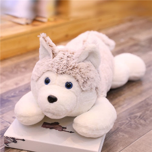 60/90cm Giant Simulation Husky Stuffed Plush Doll Kid Lovely Lying Husky Dog Soft Pillow Birthday Gift Toys For Children