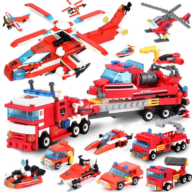 697PCS Technic Helicopter Building Blocks City Firefighting Vehicle Car Blocks Sets Creator Assembly Bricks Children Toys Gifts
