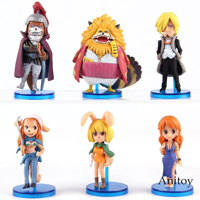 Anime One Piece Sanji Wanda Carrot Inuarashi Nekomamushi Nami Action Figure PVC Collectible Model Toy 6pcs/set