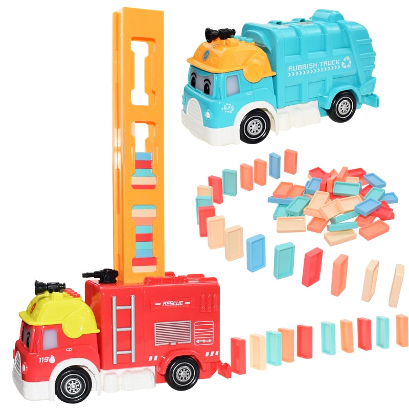 Automatic Laying Domino Brick Train Car Set Sound Light Kids Colorful Plastic Dominoes Blocks Game Toys Car for Children Boys
