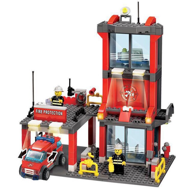 BOHS Fire Station Truck Helicopter Firefighters Figures Engine Children Educational Building Block Toy(No retail box)