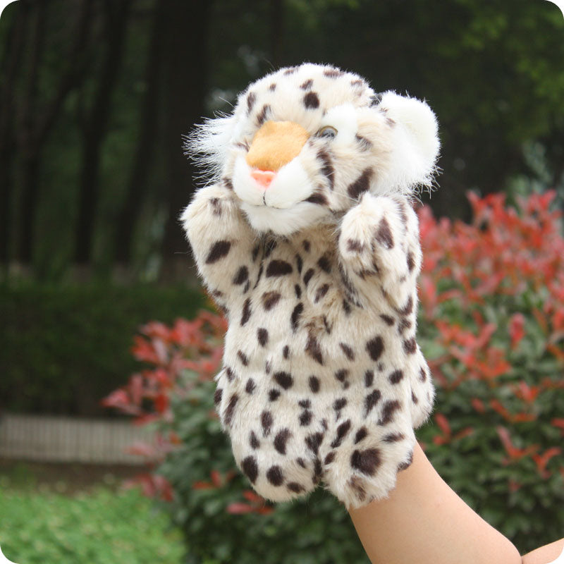 Candice guo! cute plush toy lovely cartoon animal spotty leopard soft hand puppet baby tell story birthday Christmas gift 1pc