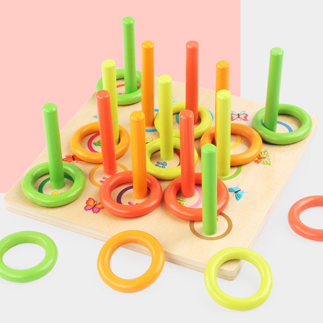 Children Wooden Block Throwing Ferrule Toys Throwing Game Ring Hoop Interactive Wooden Blocks Toys For Kids Christmas Gifts
