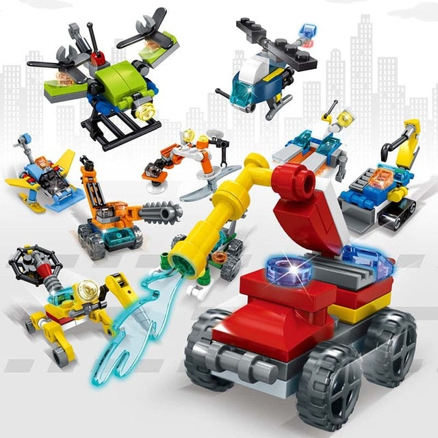City Rescue Team Engineering Building Blocks Helicopter Vehicle Model Blocks Bricks Children Educational Toys