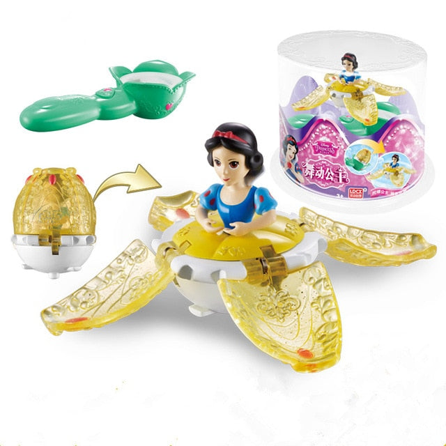 Disney Cute Forzen Dancing Princess Toys Rotating Magic Spinning Top Deformation Launcher Set Disney Doll Toys Children Gifts