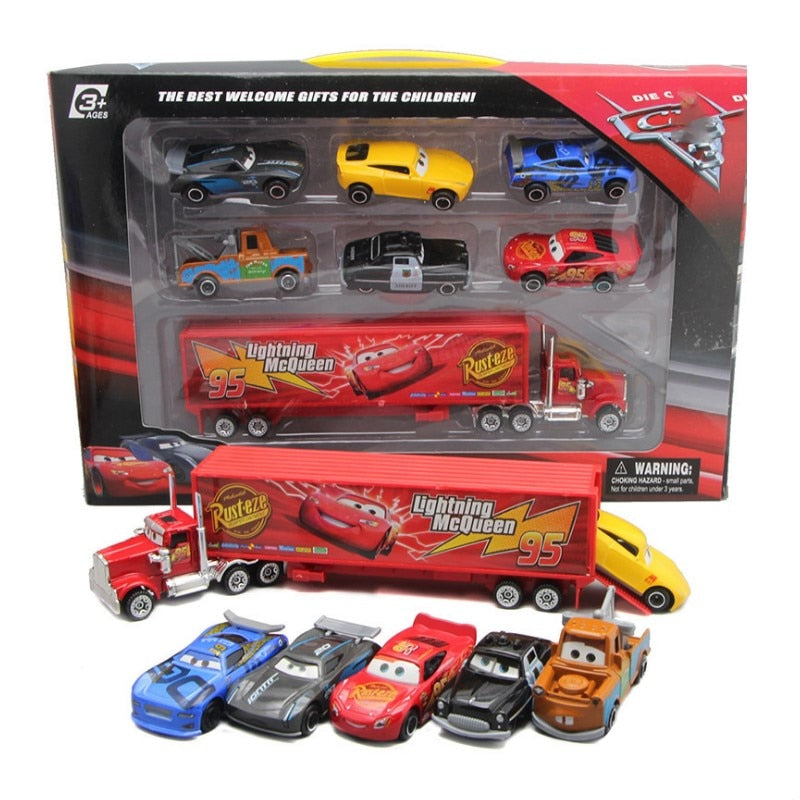 Disney Pixar Cars 3 7pcs/Lot Lightning Mcqueen Jackson Storm  Mack Uncle Truck 1:55 Diecast Metal Car  Gift For Kids With Box