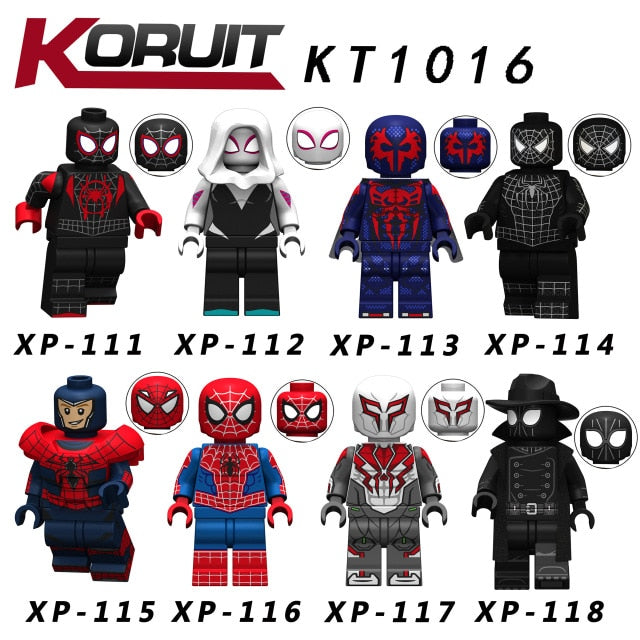 KT1016 8pcs/set Marvel Avengers Spiderman Spider-Verse Ultimate Spider-Man Noir Gwenom Building Blocks Kids Toys Legoings Figure