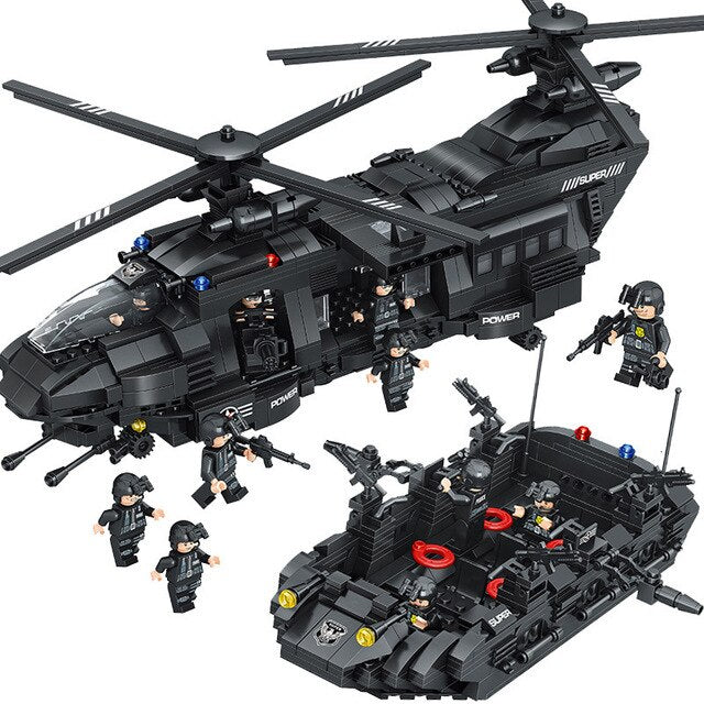 QL0108 1351PCS Transport Helicopter Team SWAT Technic City Police Building Blocks Bricks Toys For Children Legoings Military