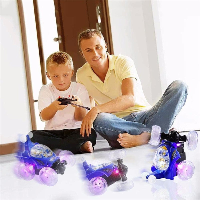 RC Stunt Car High Speed Tumbling Vehicle 360 Degree Rotating Dual Mode Climbing Car with LED Light Music Remote Control Car Toys