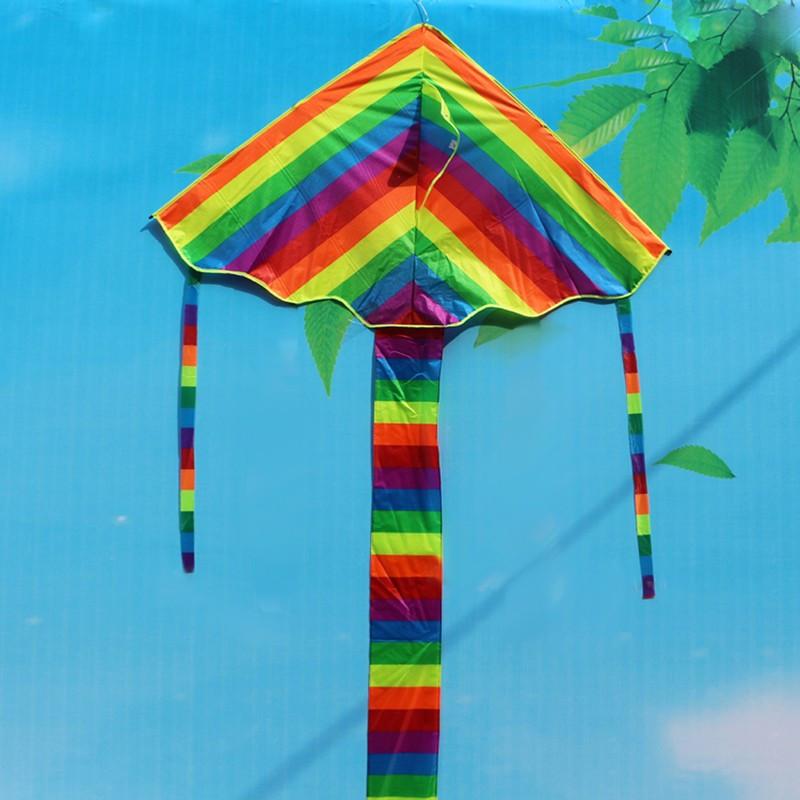 Rainbow Long Tail Triangle Nylon Kite Ripstops Easy Fly 30M Handle Line Board String Reel Children Gentle Breeze Fly
