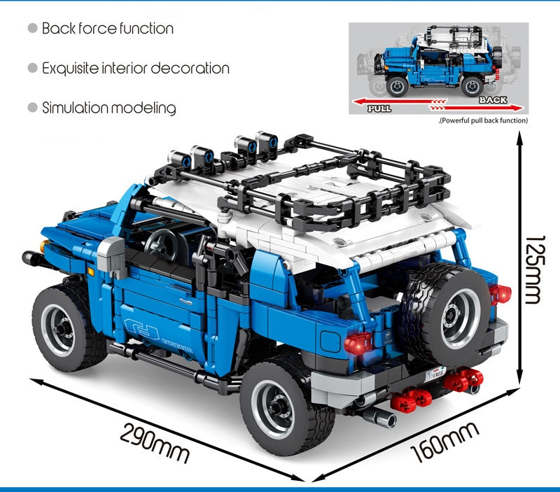 Technical toyota FJ CRUISER building block suv assemble model pull back vehicle steam bricks toys collection for boys gifts