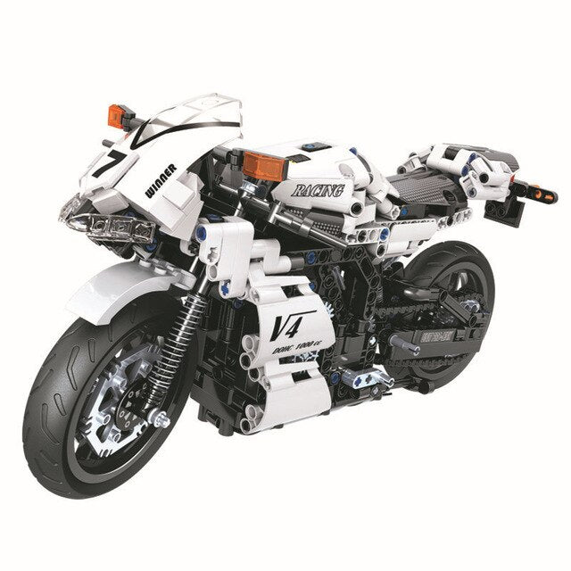 Winner 7047 716pcs Cool White Racing Motorcycle Building Blocks Brick Kids Toys For Children Compatible Legoings Technic Series