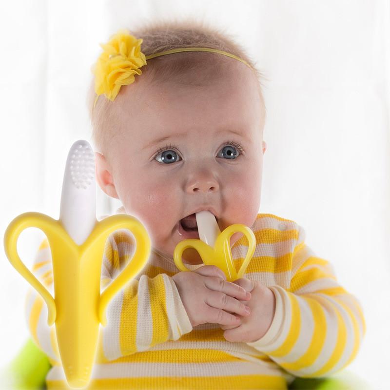 0-12 Months Baby Toys Silicone Banana Infant Teether Toys Toothbrush and Environmentally Safe Teething Ring