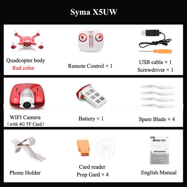 SYMA X5UW RC Quadcopter WiFi FPV Control  Drone with HD Camera 2.4G 4CH 6-axis-gyro One Key Return/Headless Mode/height hold Toy
