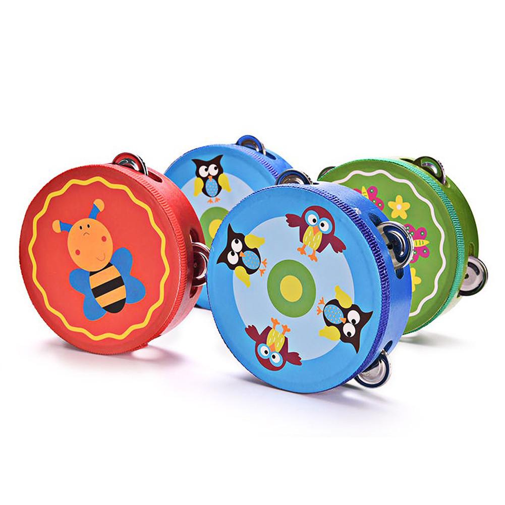 1 Pcs Infant Baby Drum Rattles Toy Wooden Musical Instruments Children Kids Tambourine Beat Handbell Educational Toys Drop ship