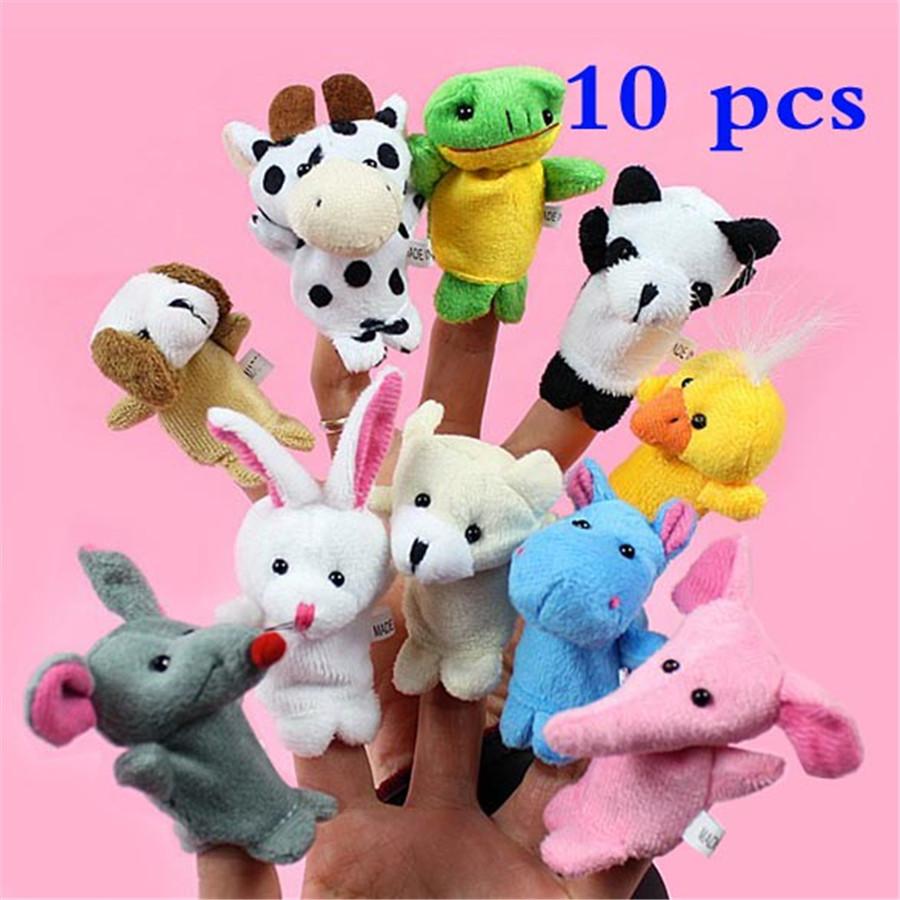 10 pcs/lot Baby Plush Toy Finger Puppets Tell Story Props Animal Doll Hand Puppet Kids Toys Children Gift with 10 Animal Group