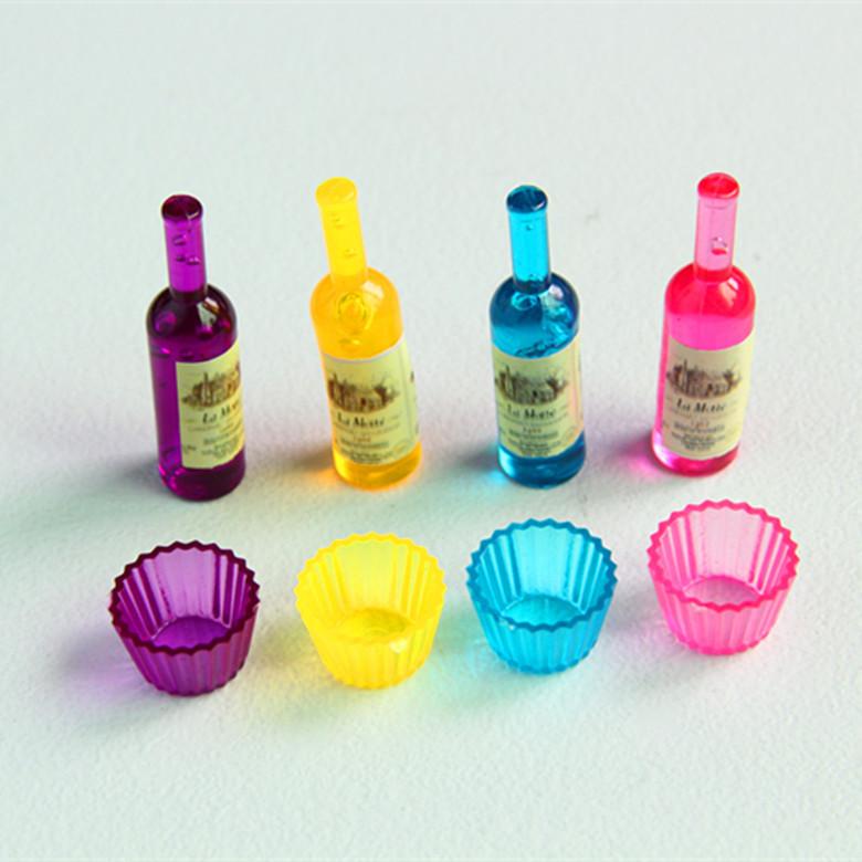 7pcs/lot 1:12 Dollhouse Miniature wine bottle resin figure food dolls toys for children accessories