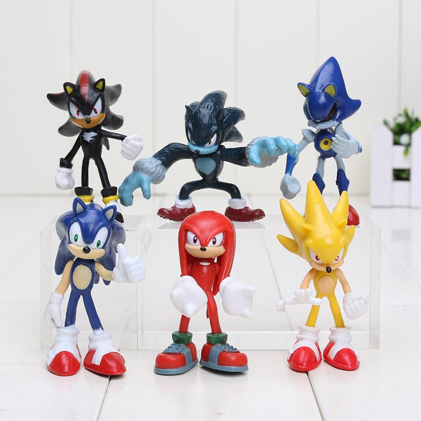 6pcs/set 5-8cm Sonic The Hedgehog Sonic Shadow Tails Knuckles PVC Action Figure Collectible Model Toys