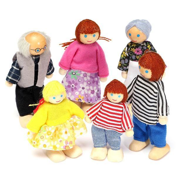 Family Dolls Mini Wooden Set Kids Children Toys Dollhouse Figures Dressed Characters Educational Pretend Play Toys Birthday Gift