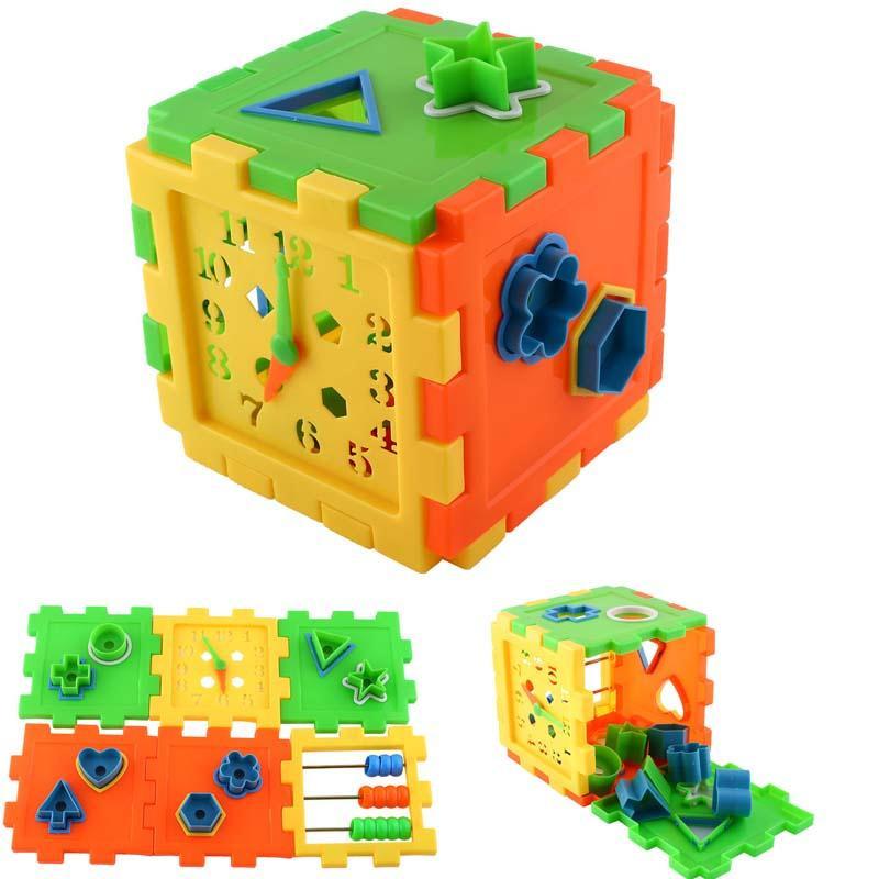 Children Kids Baby Funny Sorting Box Learning Intelligence Educational Number Cube Building Clock Block Shape Gift Toy