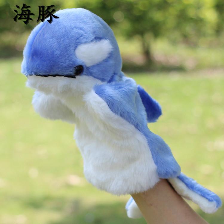 Candice guo! super cute blue dolphin plush toy hand puppet baby toy tell story birthday gift 1pc