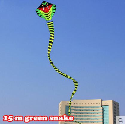 Outdoor Fun Sports 15 m Green Long Snake Kites Power Cobra Kite With Handle Line Good Flying As Gift Or Toy